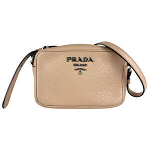 Prada crossbody shoulder bag pink Beige Tan silver leather